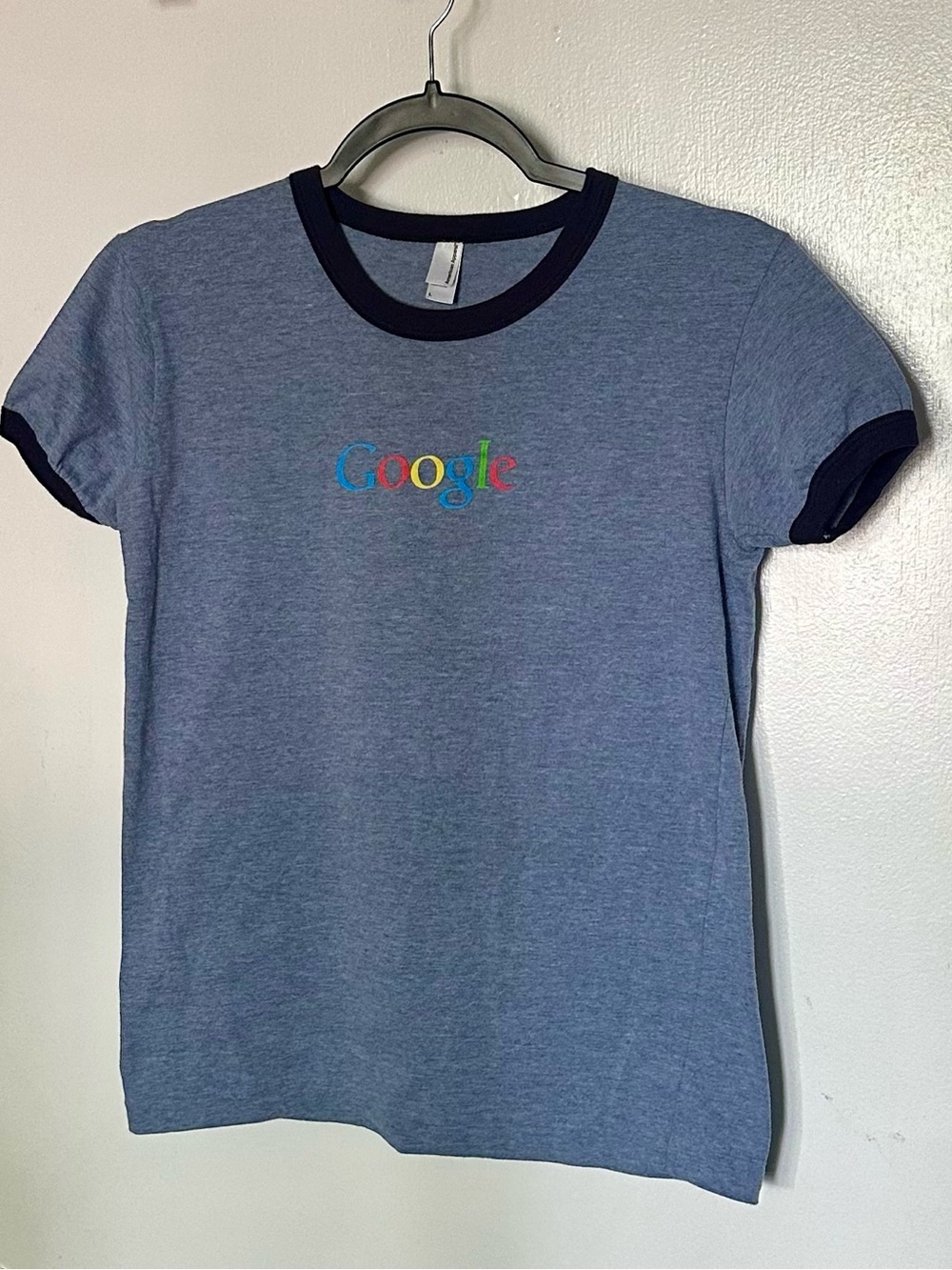 Google Heather Blue Ringer Tee with Navy Trim